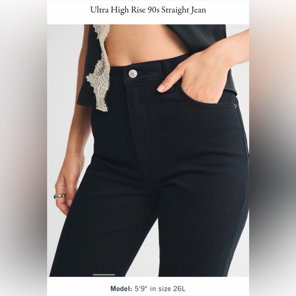 ABERCROMBIE & FITCH ULTRA HIGH RISE 90’D STRAIGHT JEAN IN NO FADE BLACK - Picture 9 of 12